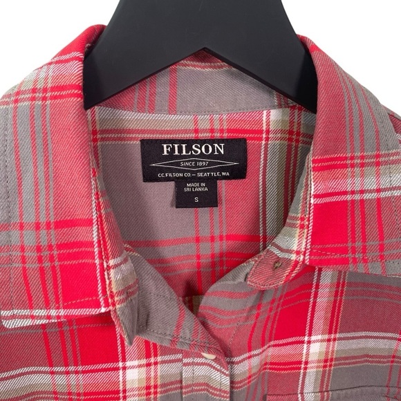Filson Women’s Scout Shirt Cotton Twill Red Gray White Plaid Size S - Picture 6 of 7